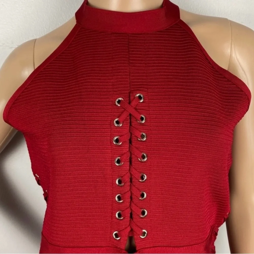 NEW NBD REVOLVE RED SLEEVELESS LACE-UP MINI DRESS - Picture 3 of 8
